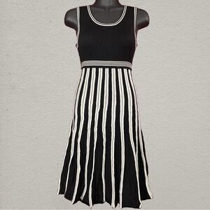 Max Studio Black and White Striped Y2K Sweater Dress